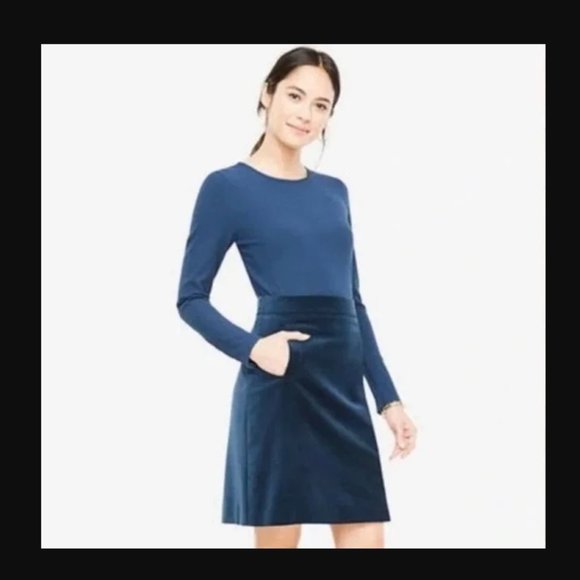 Ann Taylor Teal Velvet A-line Mini Skirt Petite 2 - Picture 1 of 14